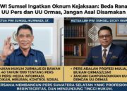 PWI Sumsel Ingatkan Oknum Kejaksaan: Beda Ranah UU Pers dan UU Ormas, Jangan Asal Disamakan